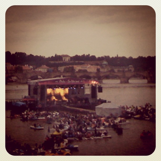 Watching Emir Kusturica & No Smoking Orchestra (who I’d never heard until an hour ago) perform in the middle of the Vltava #Prague. [pic]