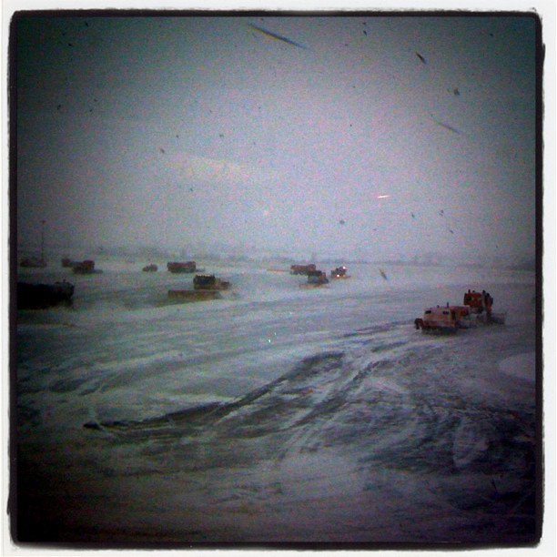 The snowplough waltz at Prague airport.