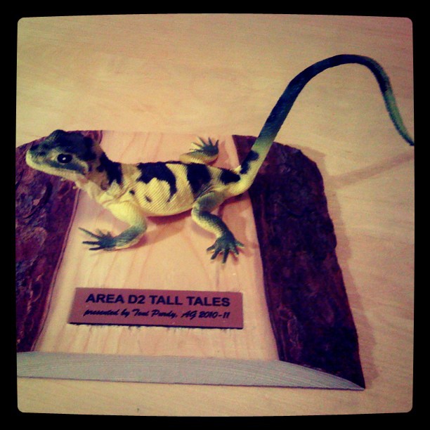 Toastmaster’s Tall Tales competition trophy that I won yesterday. I wish we had mantelpiece. ;)