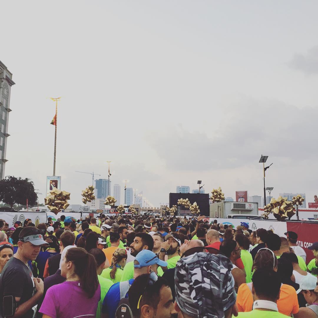 Lined up at the start of the 10th anniversary world’s fastest half Marathon! #rakhalf 😎