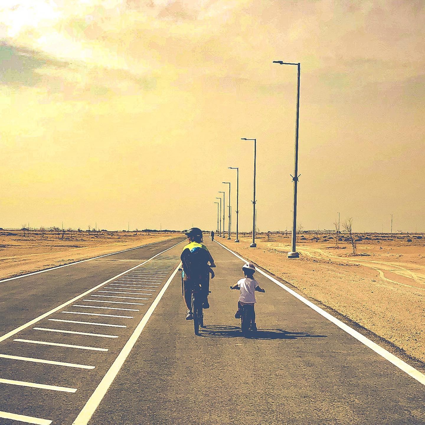 Out bright an early for a family bike ride on Al Hudayriat island.