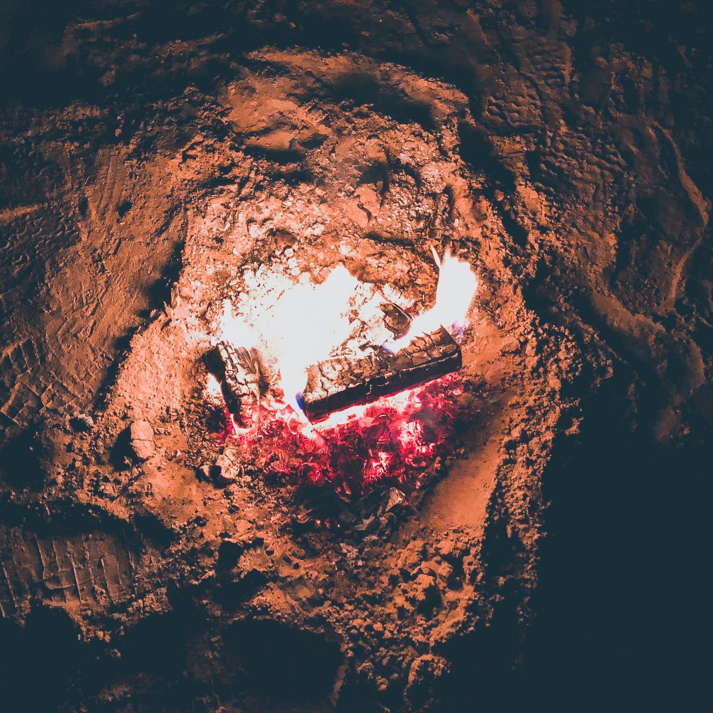 Huddled round the campfire in the desert last night.