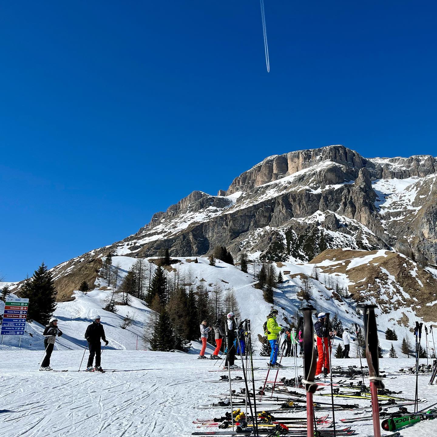 Circumnavigating the Sella massif on the Sella Ronda ski circuit today.